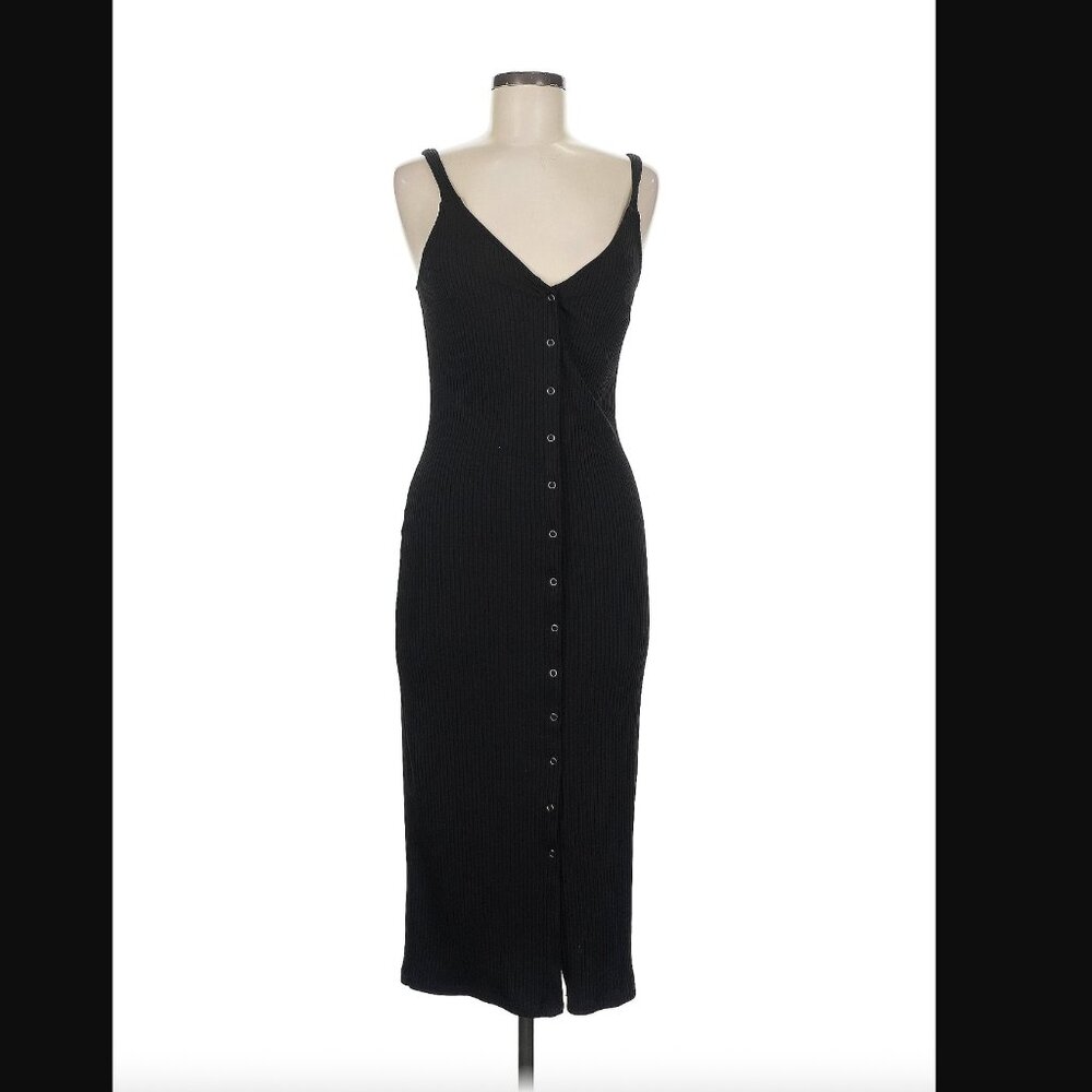 All in Favor Black Ribbed Button-Front Slip Dress – Size M - Picture 2 of 6